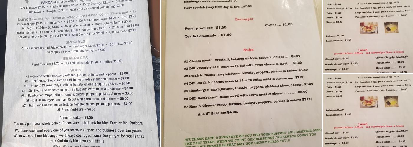 Fran's Place Menu