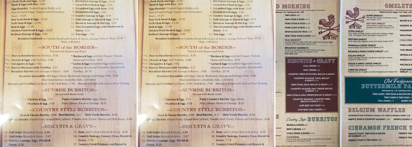 Patsy's Country Kitchen Menu