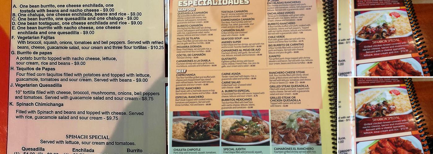 El Ranchero Menu