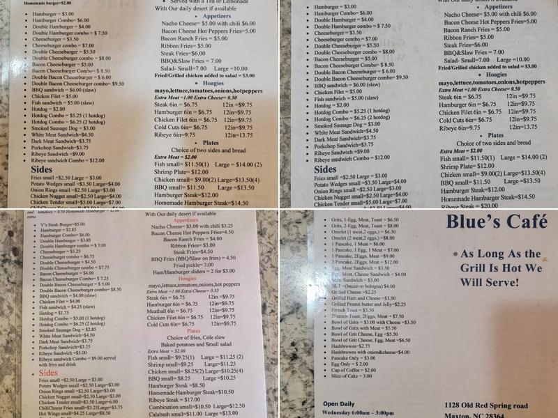 Blue's Cafe Menu