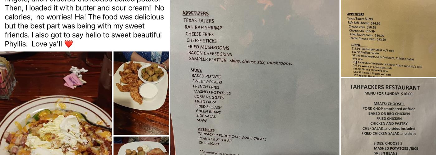 Tarpackers Restaurant Menu