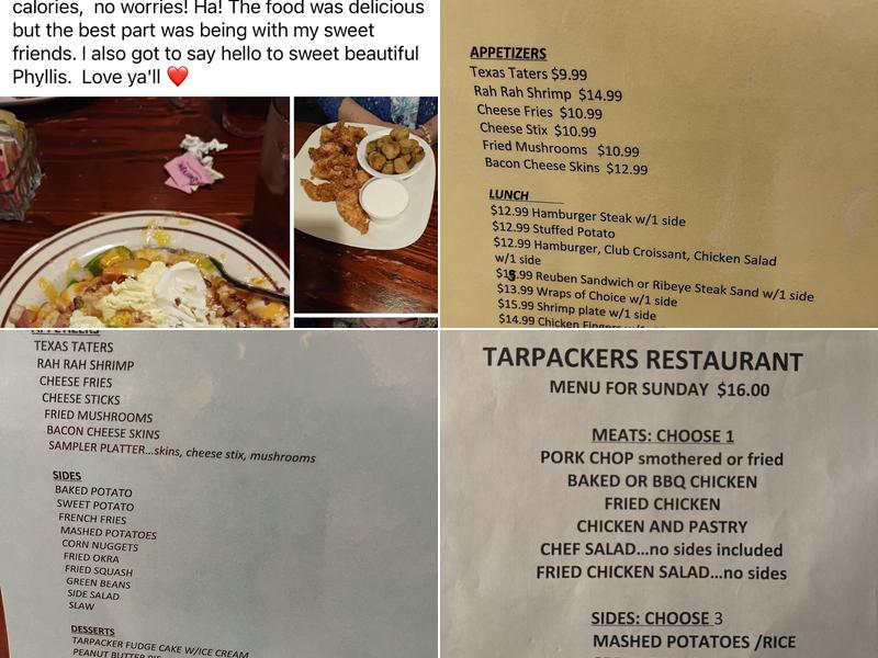 Tarpackers Restaurant Menu