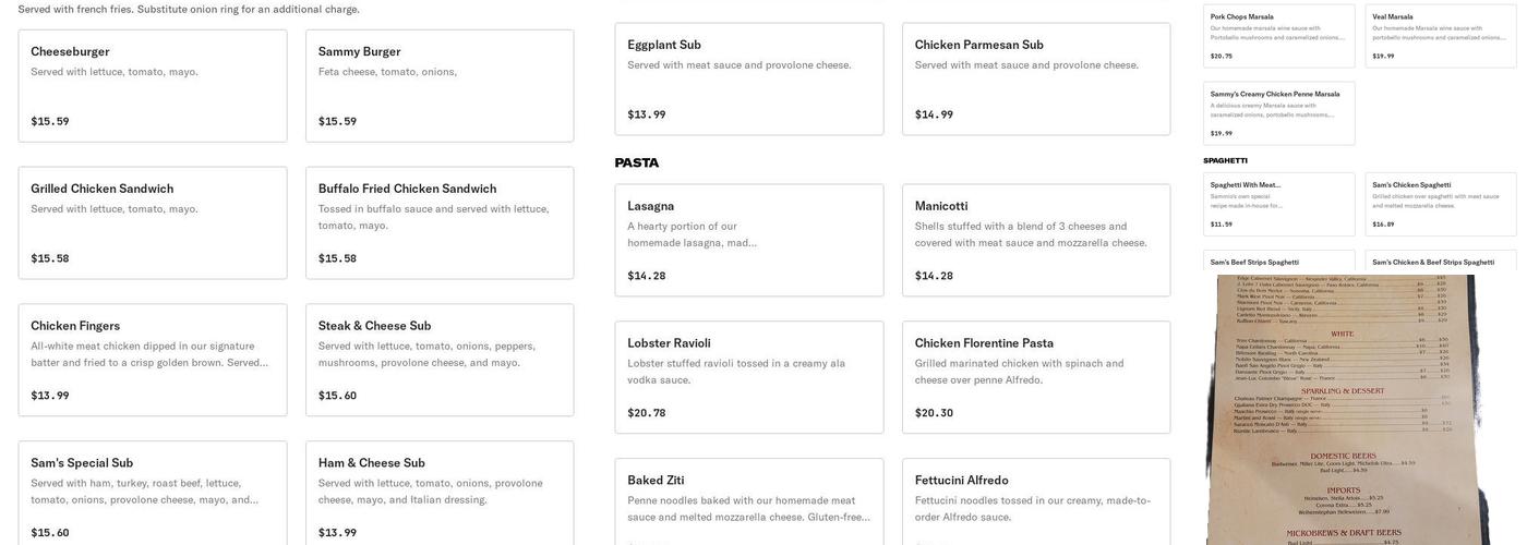 Sammio's Italian Restaurant Menu