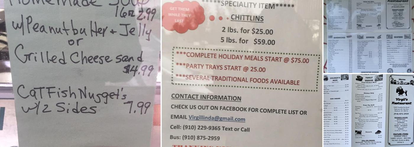 Virgil's Drive-In Restaurant Menu