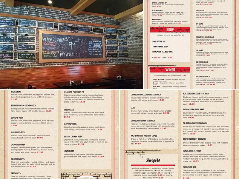 Pleasant City Wood Fired Grille Menu