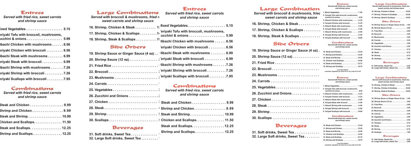 Hoshi Express Japanese Grill Menu