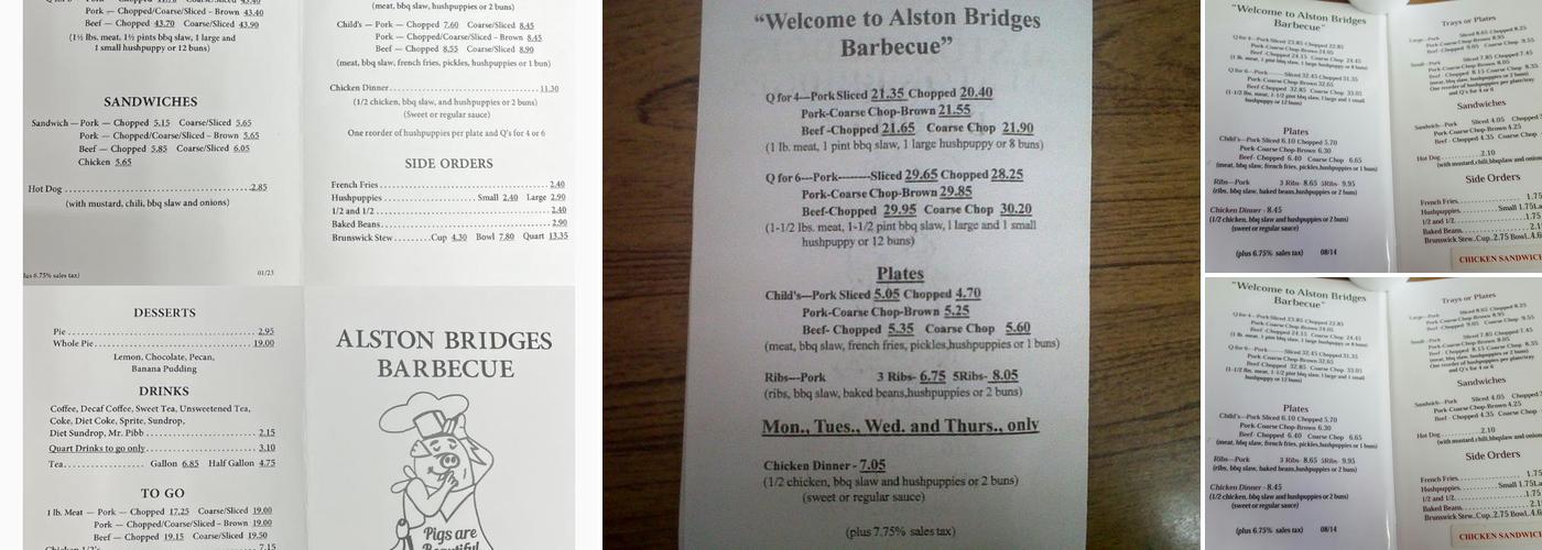 Alston Bridges Barbecue Menu