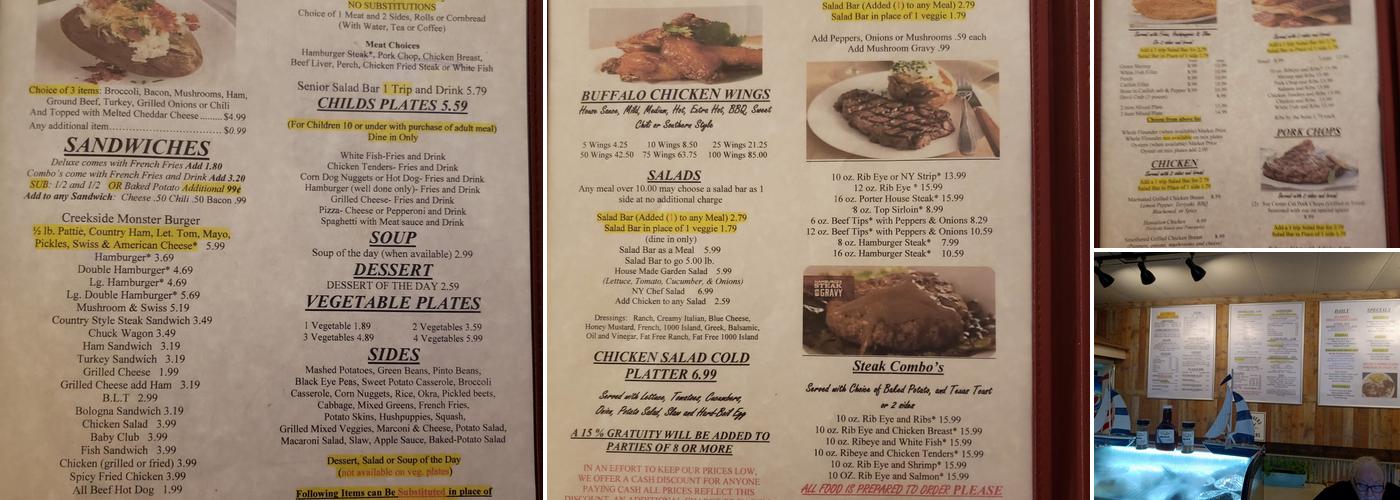 Creekside Clock Seafood and Steakhouse Menu