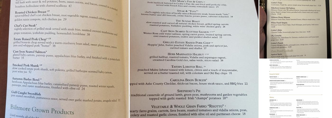 Cedric's Tavern Menu