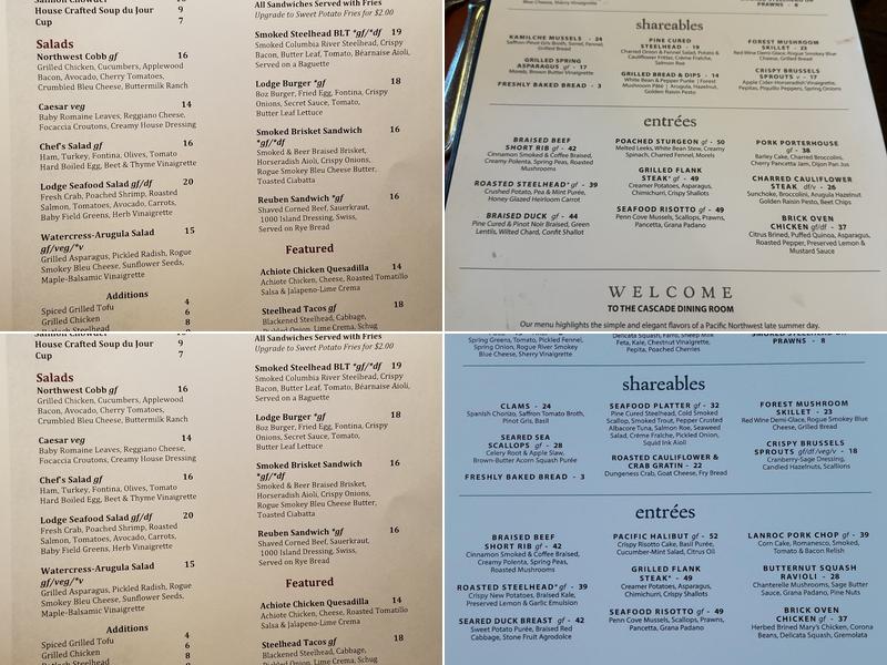 Cascade Dining Room Menu