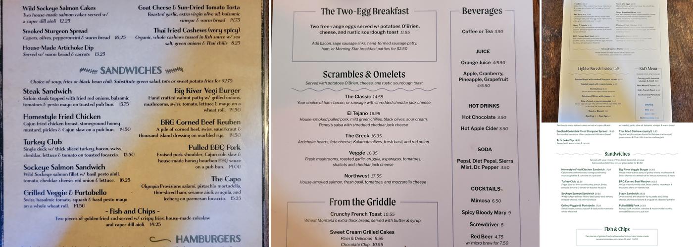Big River Grill Menu