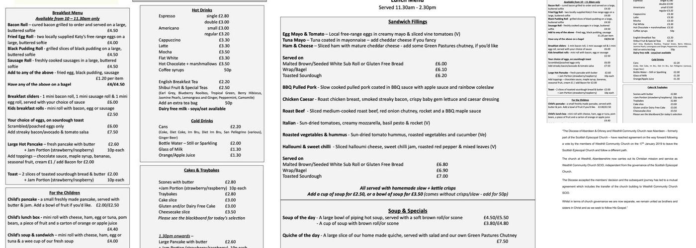 Green Pastures Cafe Menu
