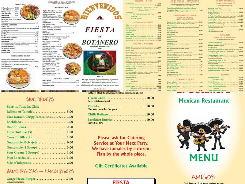 Fiesta El Botanero Mexican Menu