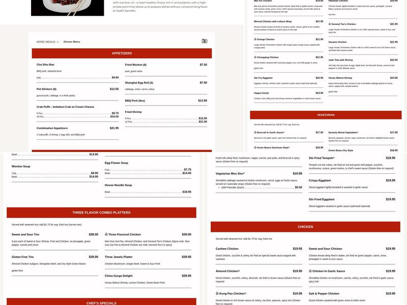 Grace Su's China Gorge Restaurant Menu