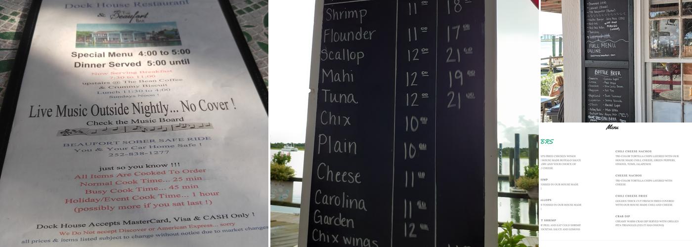 Dock House Restaurant Menu