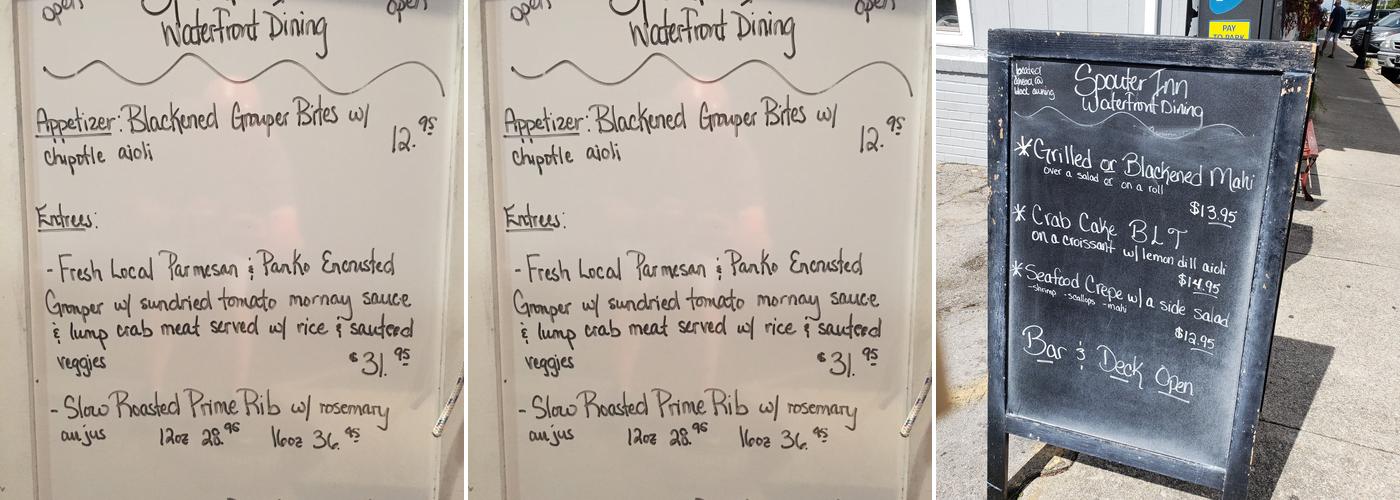 The Spouter Inn Menu