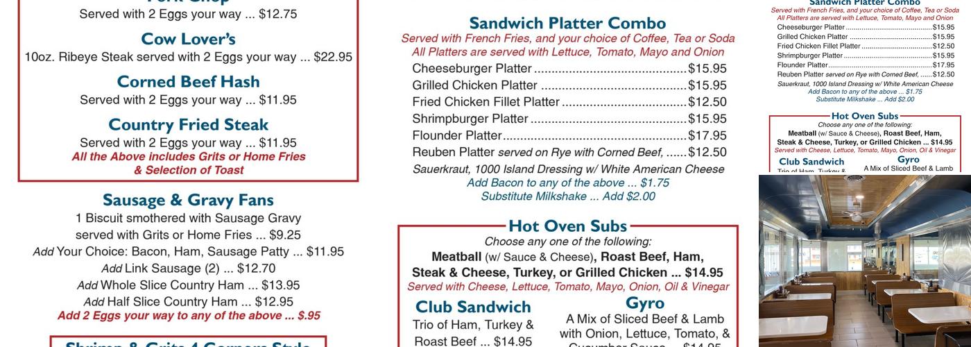 4 Corners Diner Menu