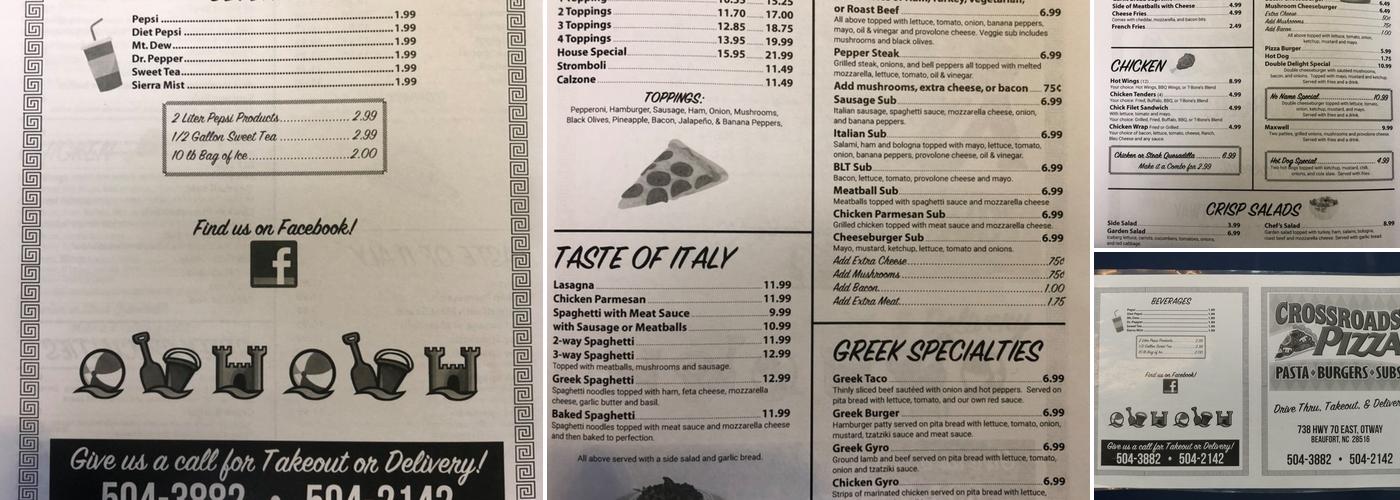 Crossroads Pizza Menu