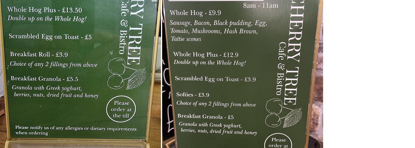 Cherry Tree Cafe and Bistro Menu