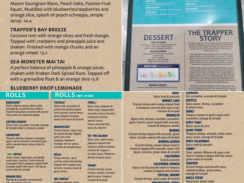Trapper's Sushi - Lacey Menu