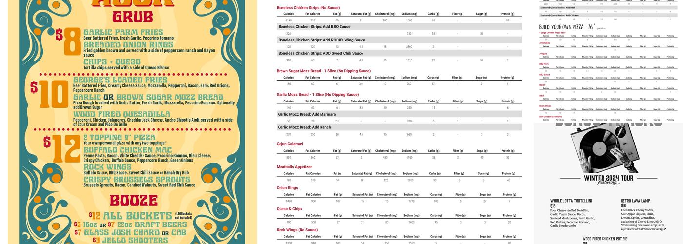 The Rock Wood Fired Pizza Menu
