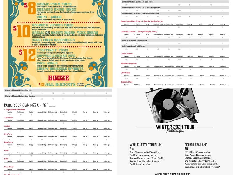 The Rock Wood Fired Pizza Menu