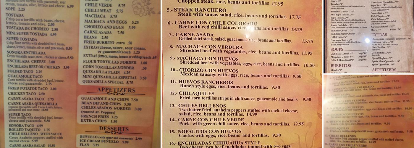 Sobe's Menu