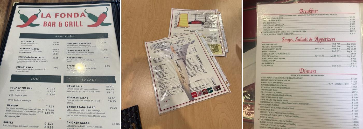 La Fonda Bar & Grill Menu