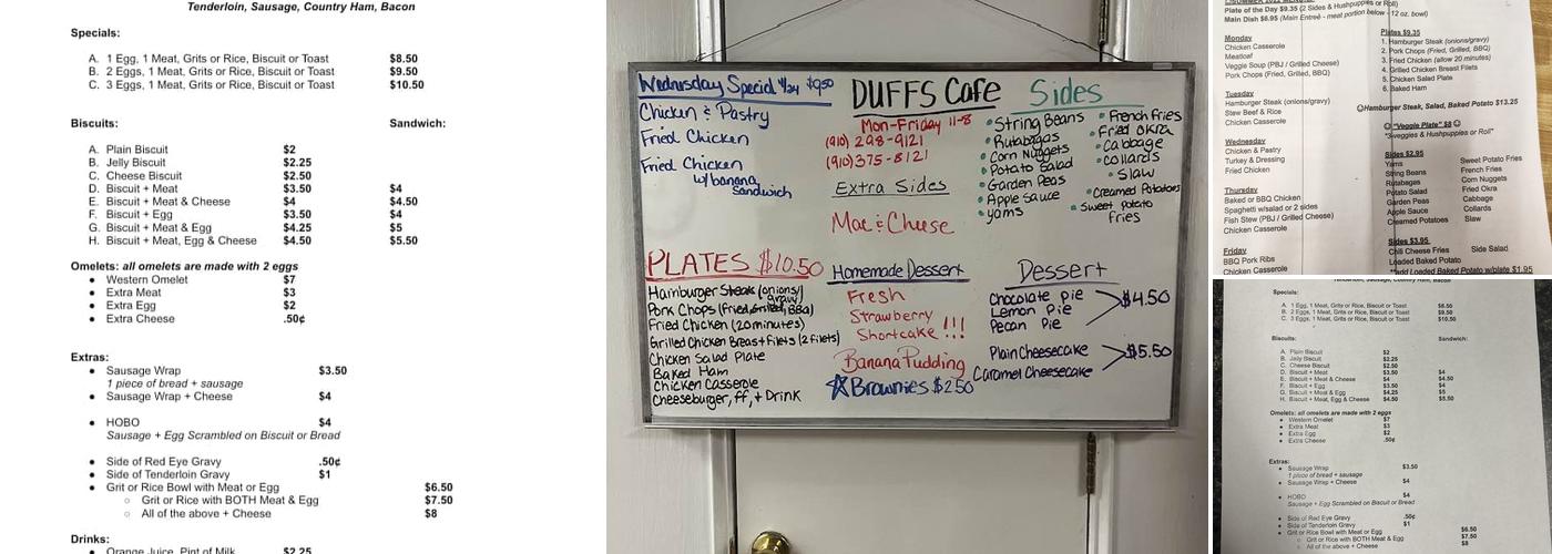 Duff's Cafe Menu