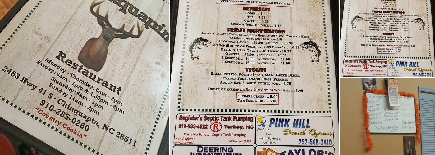 Chinquapin Restaurant Menu