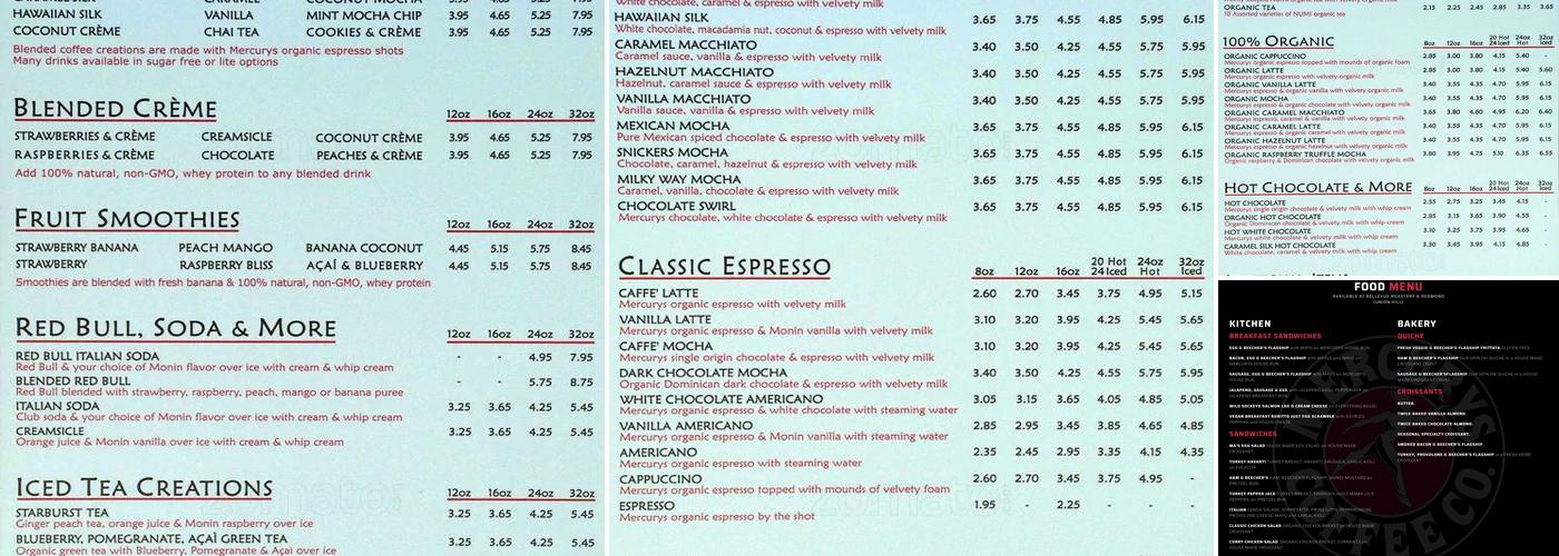 Mercurys Coffee Co. Menu