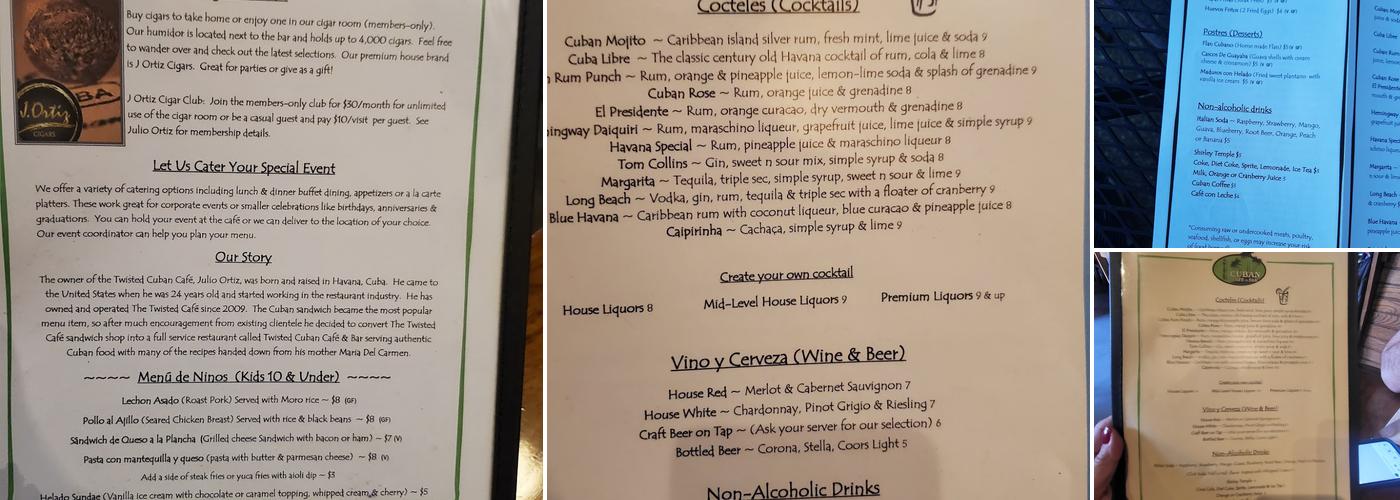 Twisted Cuban Cafe & Bar Menu