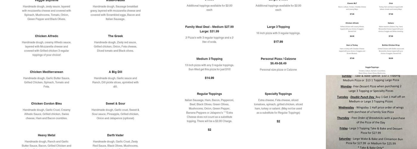 Panhandle Pizza Menu