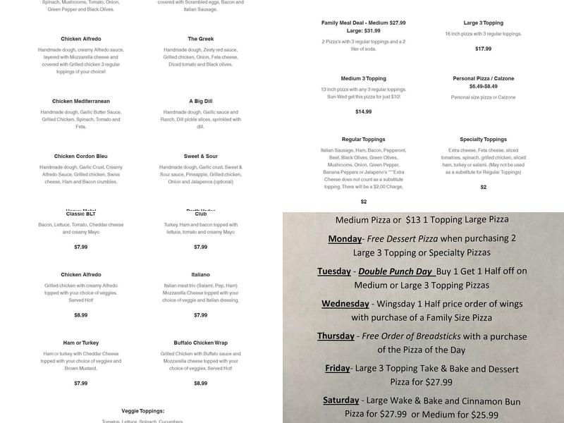 Panhandle Pizza Menu