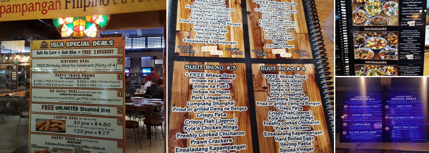 Isla Restaurant Menu