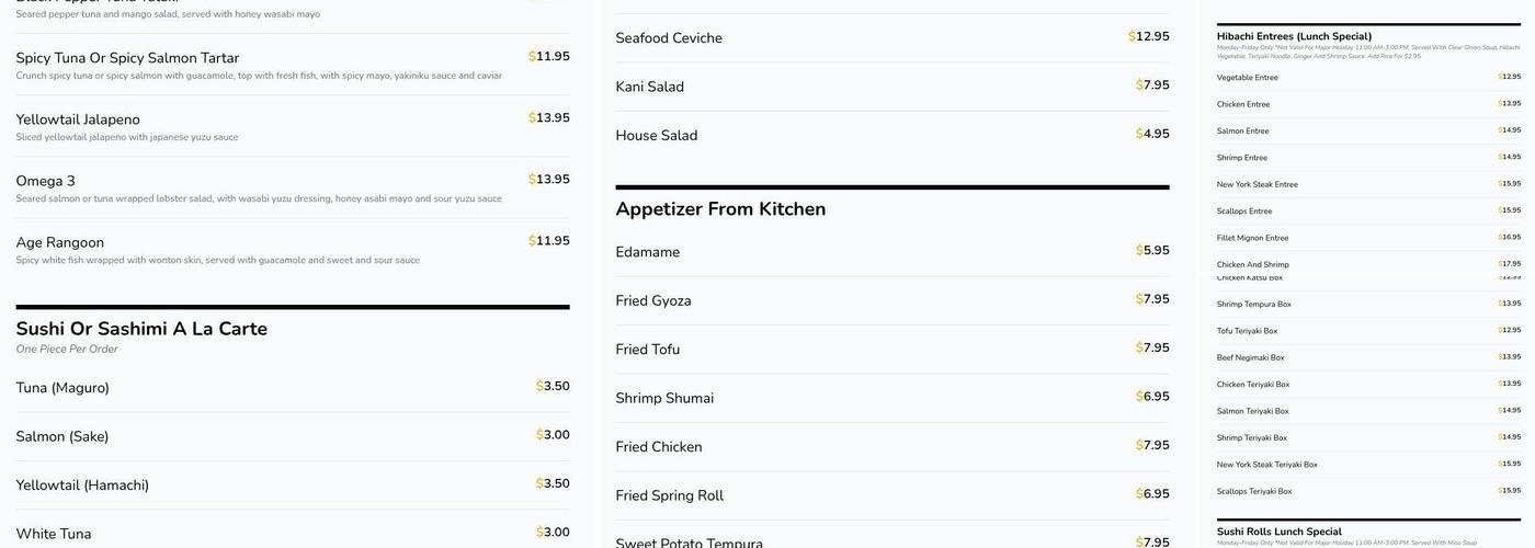 Sakura Japanese Steakhouse Menu