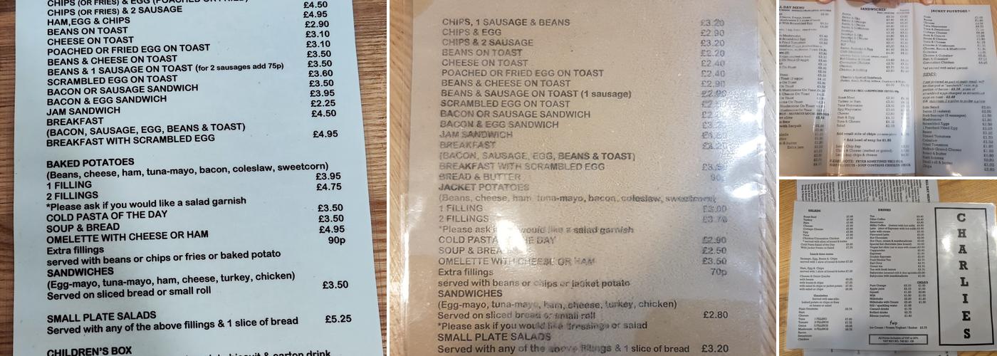 Charlie's Cafe Menu