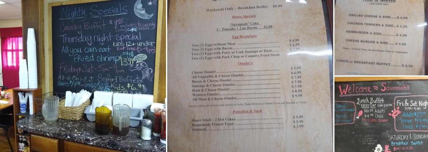 Savannah's Country Buffet Menu