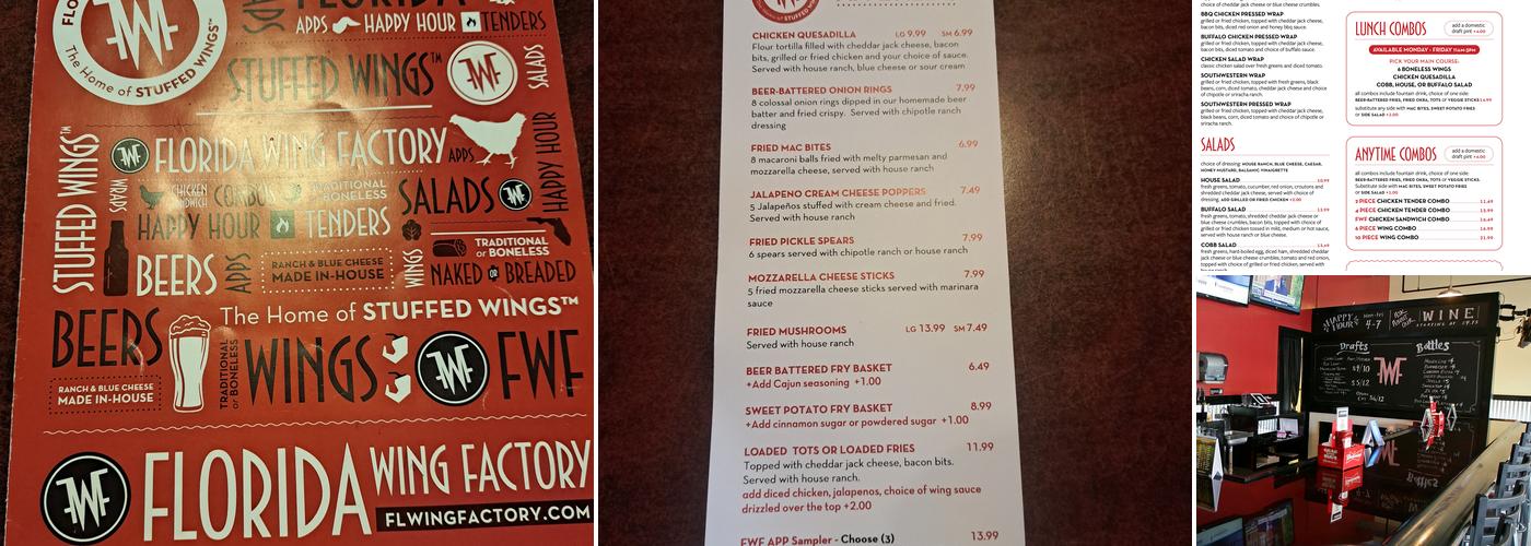 Florida Wing Factory Menu