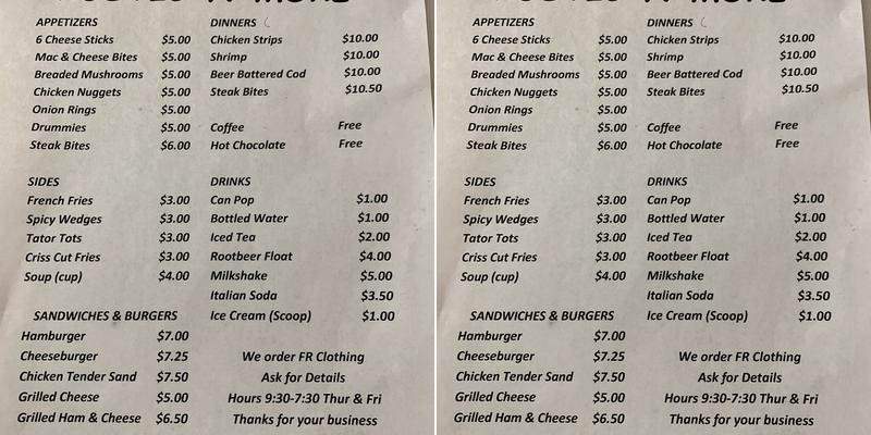 Rustic N More Menu
