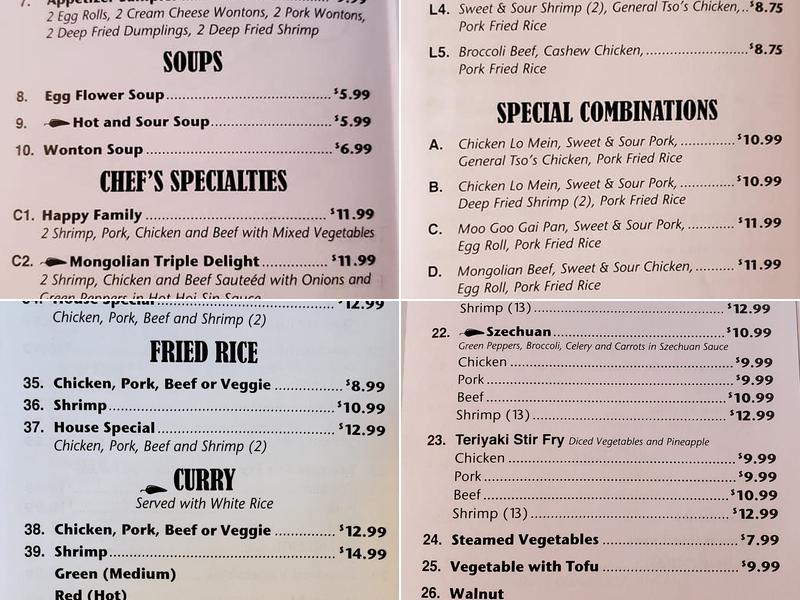 J and J Chinese Delivery Menu