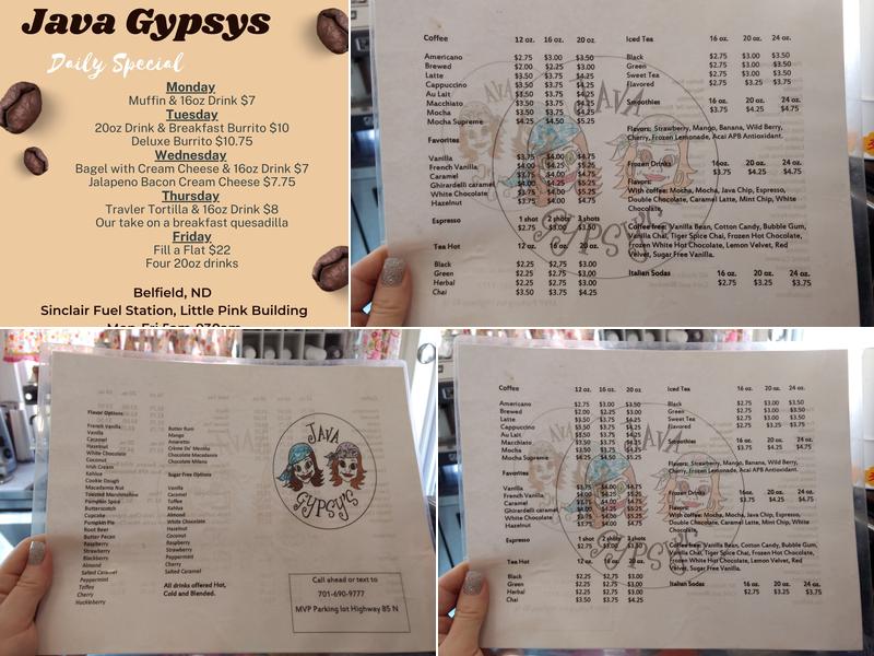 Java Gypsy's Menu