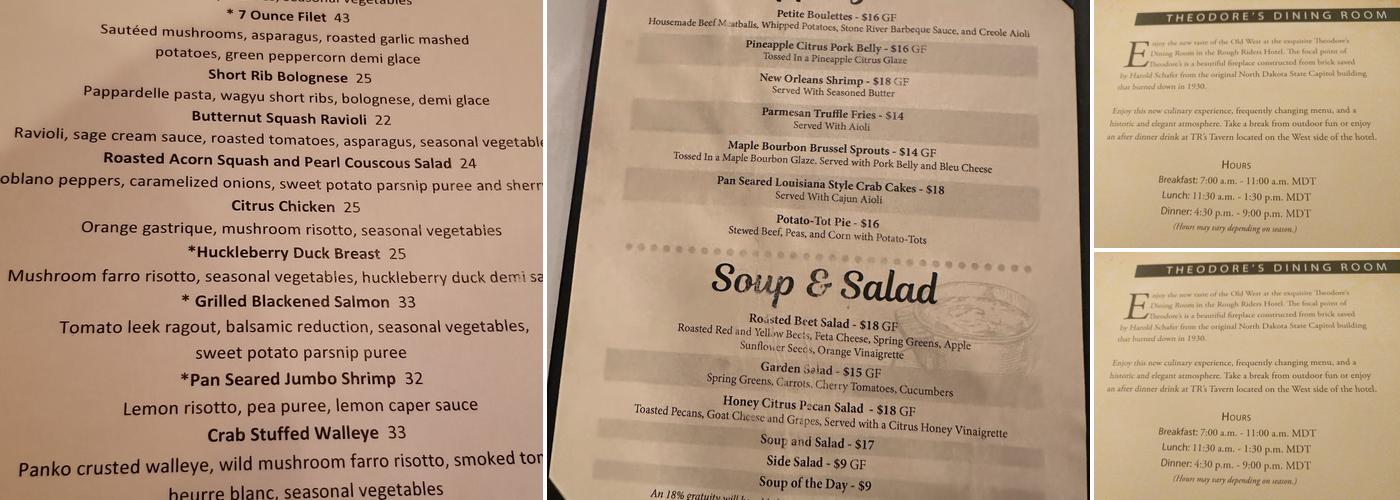 Theodore's Dining Room Menu