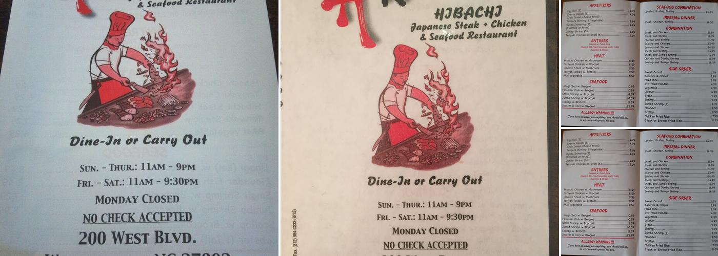 Akai Hibachi Menu