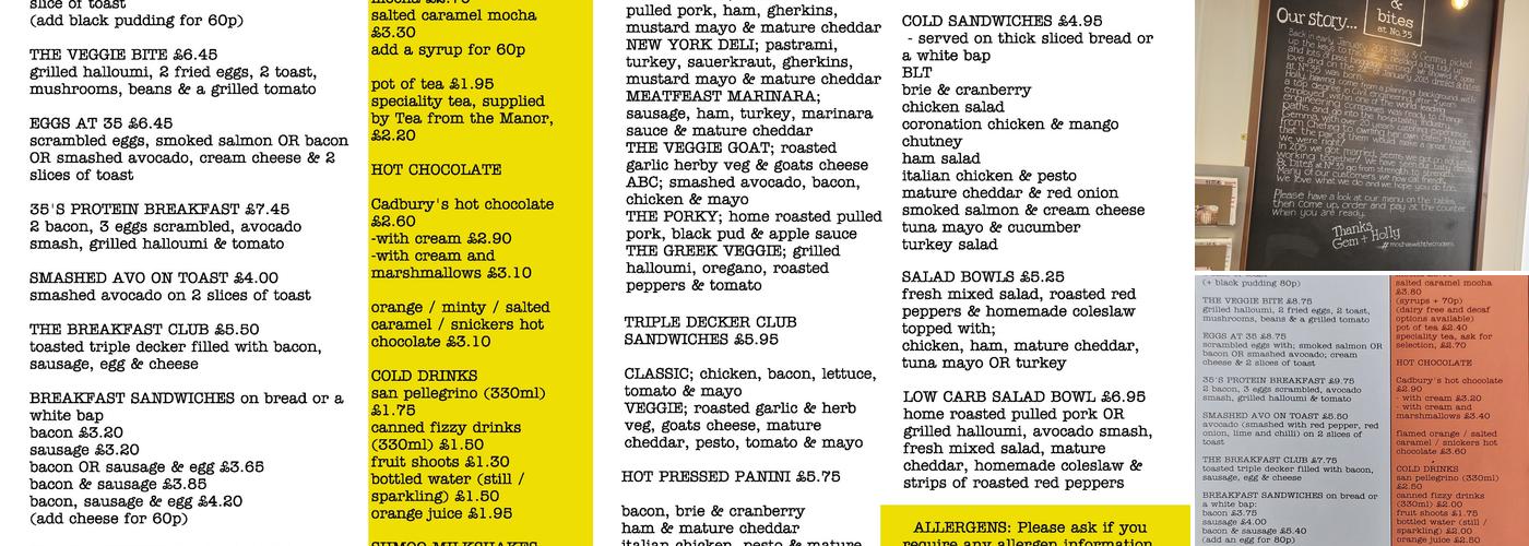 drinks & bites at 35 Menu