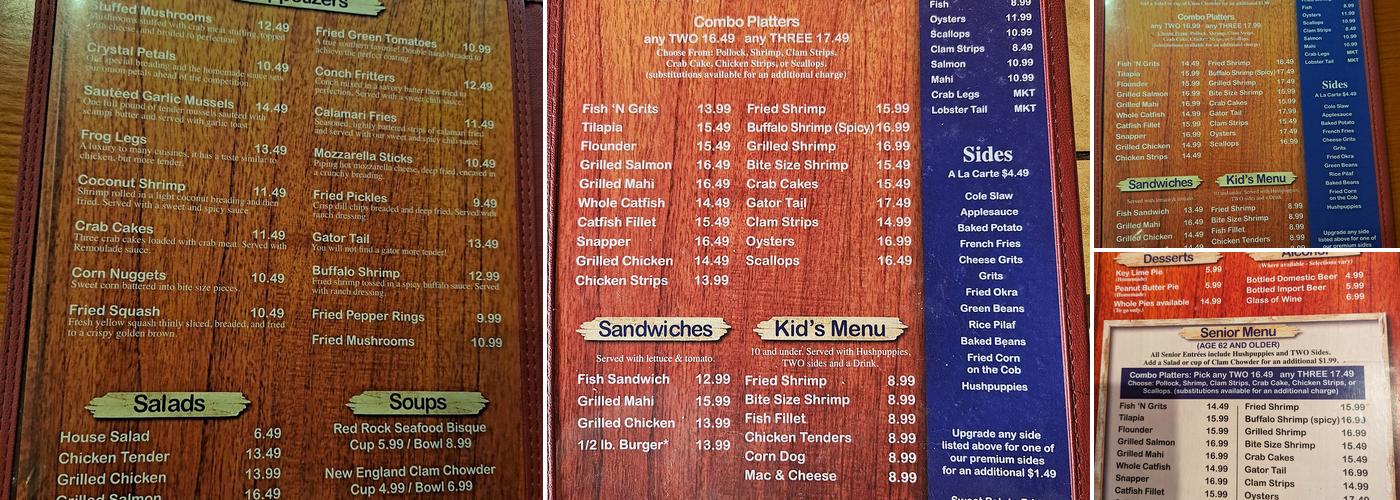 Crystal River Seafood Menu