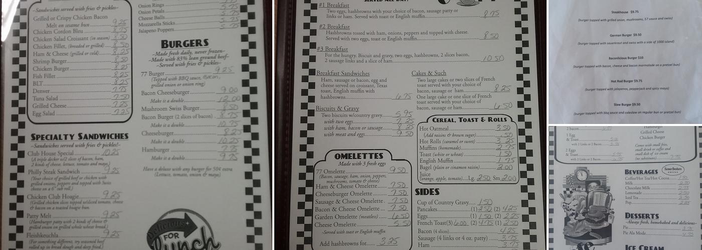Cafe 77 Menu