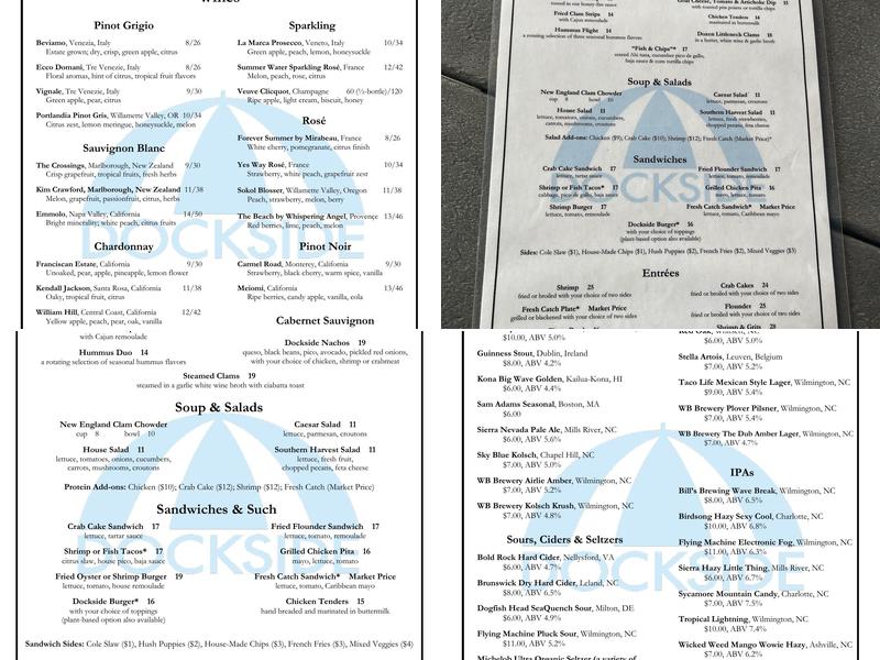 Dockside Restaurant Menu