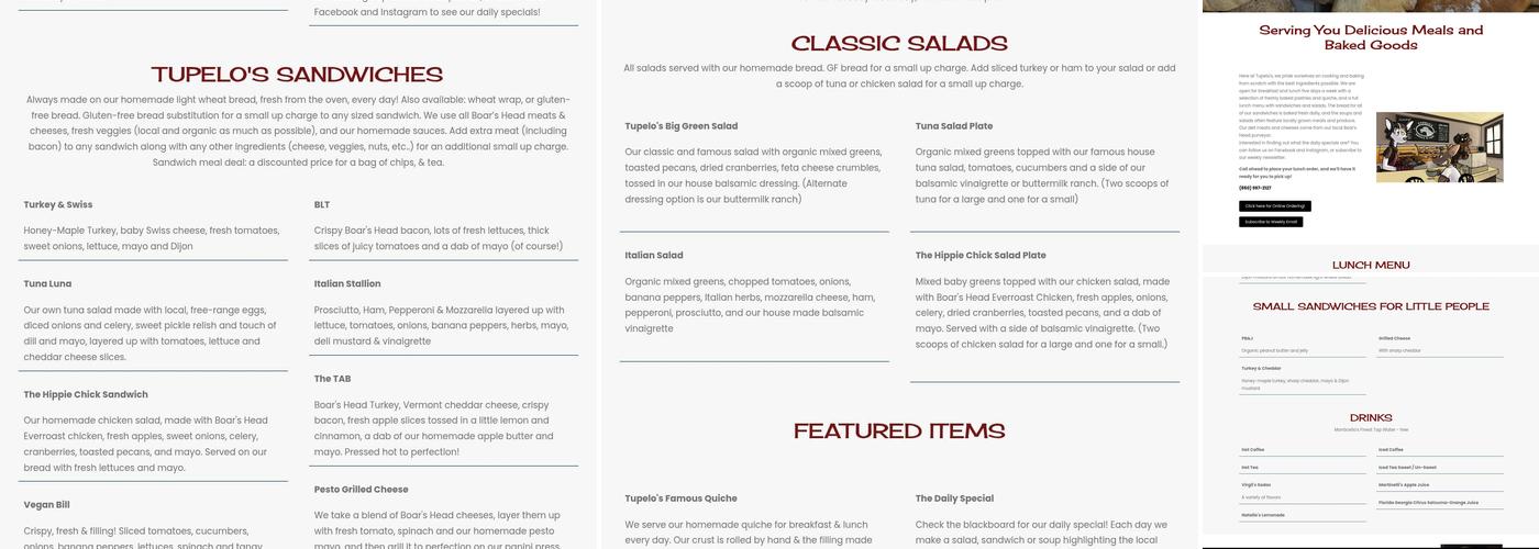 Tupelo's Bakery & Cafe Menu