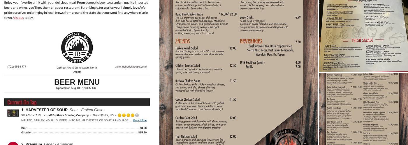 Jonny B's Brickhouse Menu